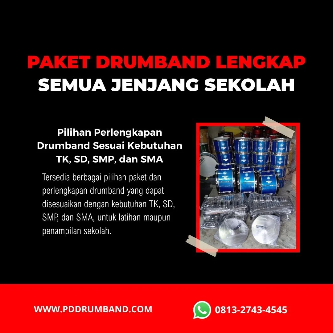 alat drumband dengan logo dan nama sekolah