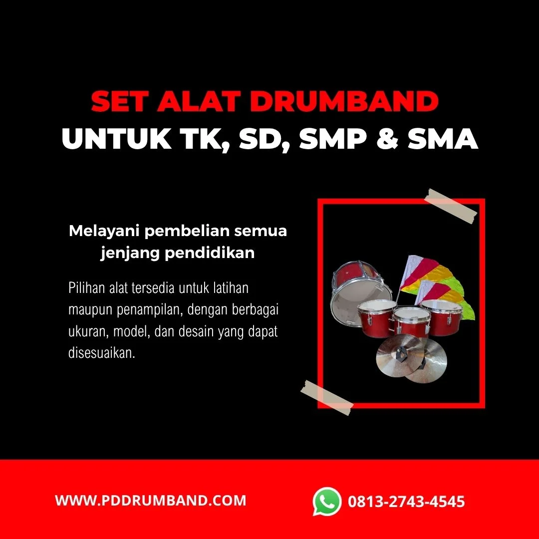 paket alat drumband lengkap dengan pemukul dan pembawa alat