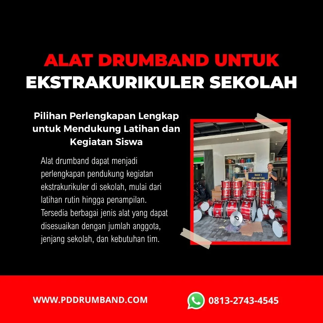 Alat drumband sekolah lengkap untuk kegiatan ekstrakurikuler