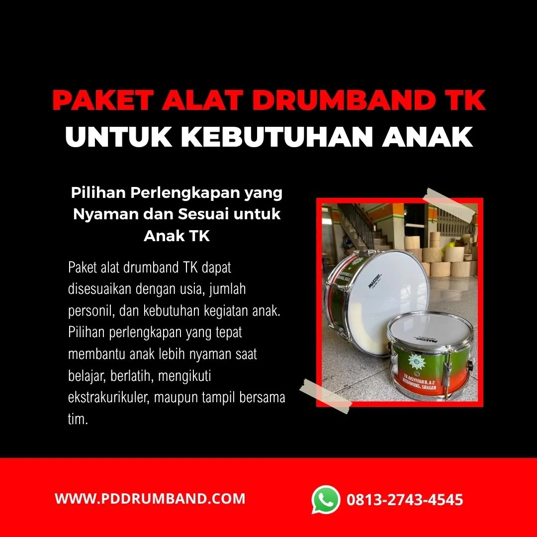 Alat drumband TK sesuai kebutuhan dan ukuran anak