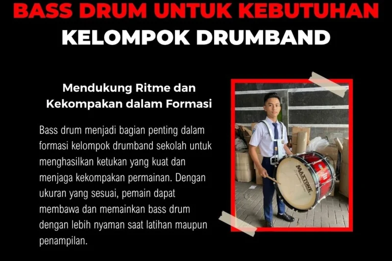 Bass drum lengkap untuk kelompok drumband sekolah