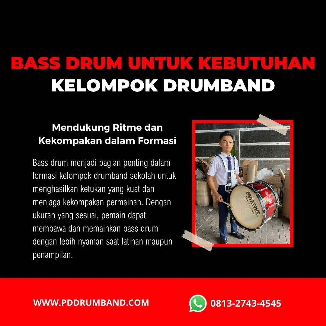 Bass drum lengkap untuk kelompok drumband sekolah