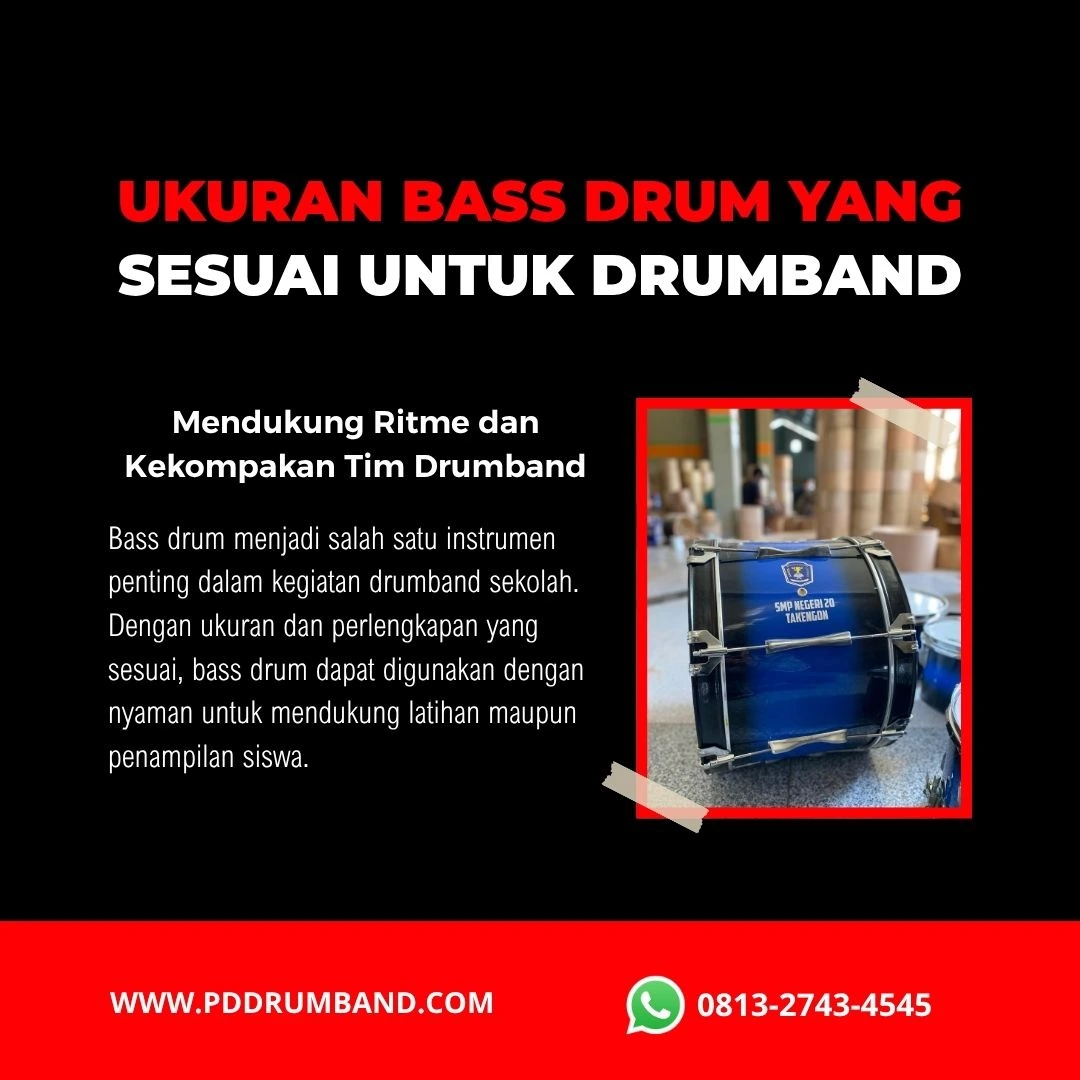 Bass drum sekolah berbagai ukuran 14 hingga 24 inci untuk drumband