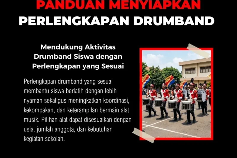 Perlengkapan drumband sekolah lengkap untuk kegiatan ekstrakurikuler