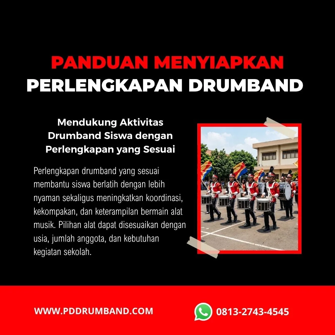Perlengkapan drumband sekolah lengkap untuk kegiatan ekstrakurikuler