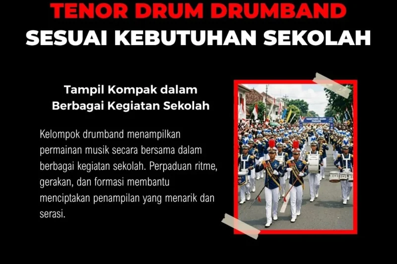 Penampilan kelompok drumband sekolah dengan tenor drum